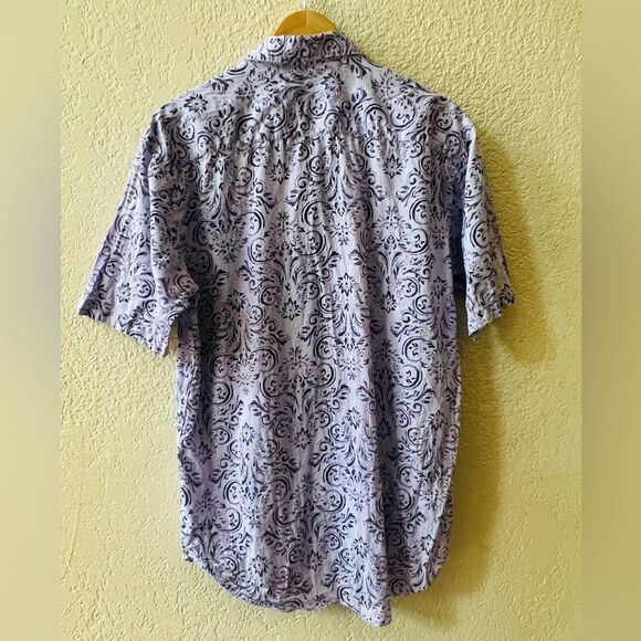 Bugatchi 100% Cotton Shaped Fit Paisley Button Down Shirt Sz XL Lilac Chest 46” - Picture 2 of 8